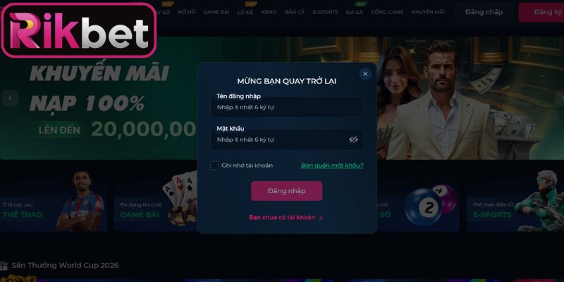 Đăng Nhập Rikbet - Truy Cập Hệ Thống Chỉ Trong 2 Phút 2 Nhập mật khẩu để hoàn tất thủ tục đăng nhập Rikbet